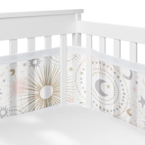 Sweet Jojo Designs + BreathableBaby Breathable Mesh Crib Liner Baby Nursery Girl Celestial Pink Gold and Grey