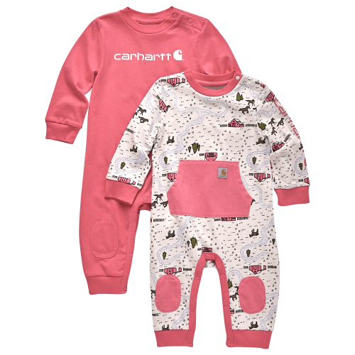Carhartt Pink Lemonade Long-Sleeve Coveralls 2-Piece Set for Babies - Pink Lemonade - 6 Months