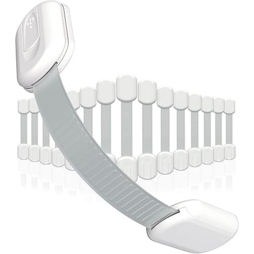 SKYLA HOMES Child Safety Cabinet Locks, White, 12 Pack | ABS and TPE adhesive latches for cabinets, drawers, ovens and toilet seats; no screws or magnets needed