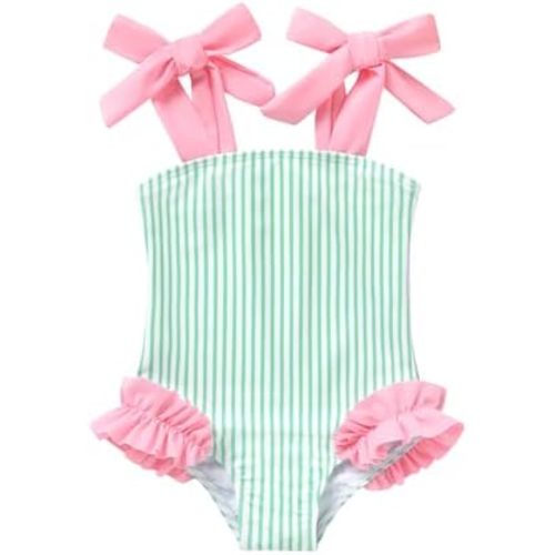 Happy Town Toddler Swimsuit Girl Solid Color Stripe One-Piece Baby Bathing Suits
