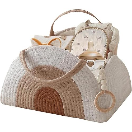 Nappy Caddy, Baby Diaper Organizer, Cotton Woven Rope, Storage Basket, Portable with Handles, Large, for Newborns, Newborn Essentials, Baby Shower Gifts, Nursery Storage