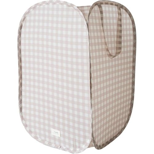 3 Sprouts Pop Up Hamper - Collapsible Laundry Basket, Popup & Foldable Design - Durable Waterproof Fabric for Dirty Clothes, Toys & Towels - Ideal for Dorms, Bedrooms & Baby Nurseries (Gingham Beige)