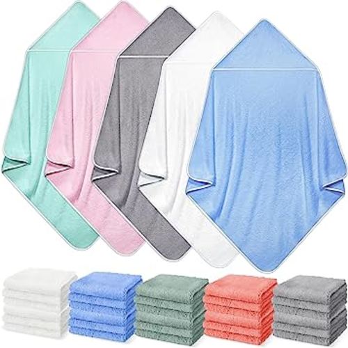 Buryeah 5 Pcs Baby Bath Towel and 15 Count Baby Washcloths Sets, Hooded Towels for Newborns Infants and Toddlers Soft Coral Fleece Toddler for Newborn Boy Girl(Colorful)