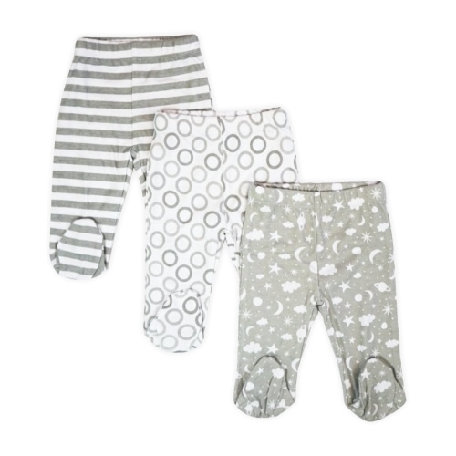 Size: 3M, Spasilk Baby Boys' Cotton Pull on Footed Pants, Pack of 3, Gray Celestial