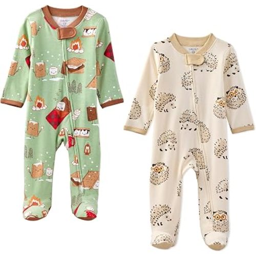 Butterblu Scout 2-Pack Sleep & Plays 100% Organic Cotton Footed Zip Front Sleeper Pajamas for Baby Boys & Girls