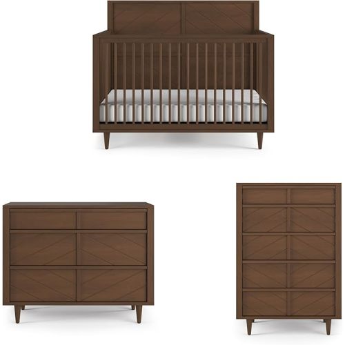 Child Craft Surrey Hill Crib, Dresser and Chest Nursery Set, 3-Piece, Includes 4-in-1 Convertible Crib, Dresser, and Chest, Grows with Your Baby (Toasted Chestnut)