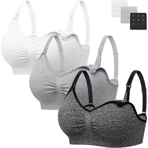 Angelhood Womens Seamless Sleep Nursing Bra,Breastfeeding Maternity Bra with Remove Bra Pads Extenders Pack of 3