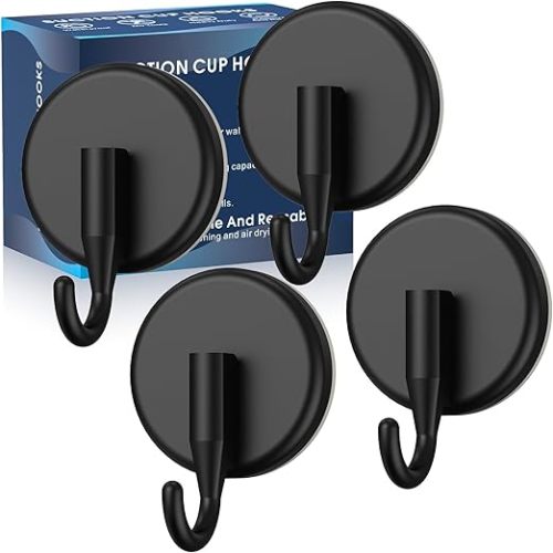 Suction Cup Hooks for Shower, Shower Hooks for Inside Shower,Mounting on Glass Doors,Tile, Mirrors, Metals,Hooks for Hanging Towels, Robe, Loofah, Jackets-Black(2 Pack)