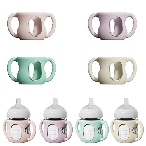 4 Pack Silicone Sleeves for Avent Natural Glass Bottles, Anti Breakage Bottle Holder with Handle, Compatible with Philips Avent Glass Natural Bottle 4 oz