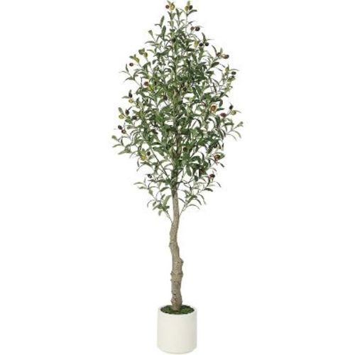 Faux Olive Tree,Olive Trees Artificia Indoor with White Planter and Green Moss,Fake UV Resistant Artificial Tree,Imitation of real olive trees