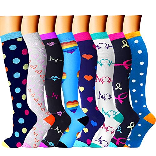 CHARMKING Compression Socks for Women & Men Circulation (8 Pairs) 15-20 mmHg is Best Support for Athletic Running,Cycling