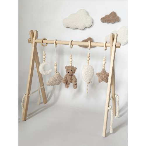 Baby gym boucle Teddy Bear Balloons Moon Star Cloud Baby gym set Handing sensory toys Toddler activity centre Wooden frame baby Baby gym toy