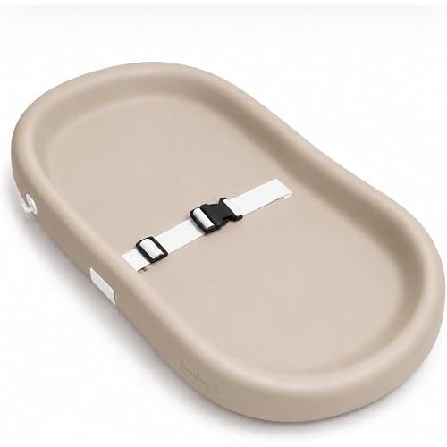 BumBunnyCo. Waterproof Wipeable Baby Changing Pad Cover - Portable Changing Pad for Dresser with Built-in Strap and Raised Sides - Station Dresser, Cushioned Nursery Baby Changer for Home (Greige)