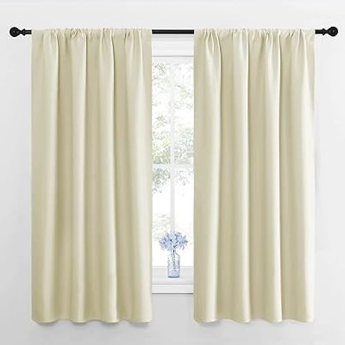 NICETOWN Blackout Curtains for Living Curtains, Room Darkening Window Curtain Panels, Easy-Care Solid Thermal Insulated Draperies/Drapes for Daughter Room (Beige, 2 Panels, 42 by 63)