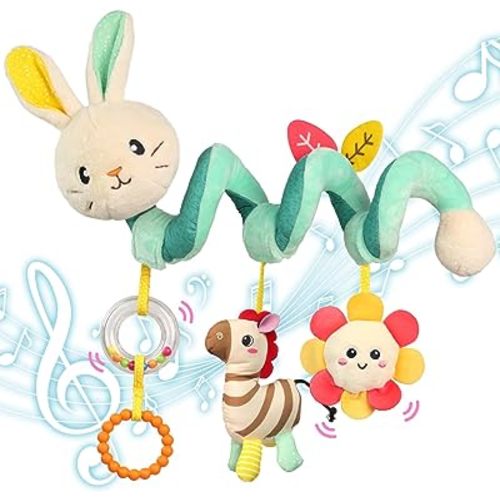 Spiral Car Seat Toys - Hanging Toys - Stroller Toys for Babies - Best Gift for 0 3 6 9 12 Months Baby (White Rabbit)