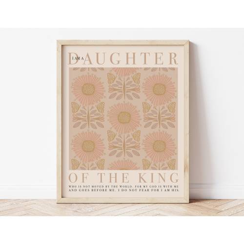 I am a daughter of the king, printable art, digital, girl's room, boho, minimal, modern girl's nursery, inspirational, scripture, matisse