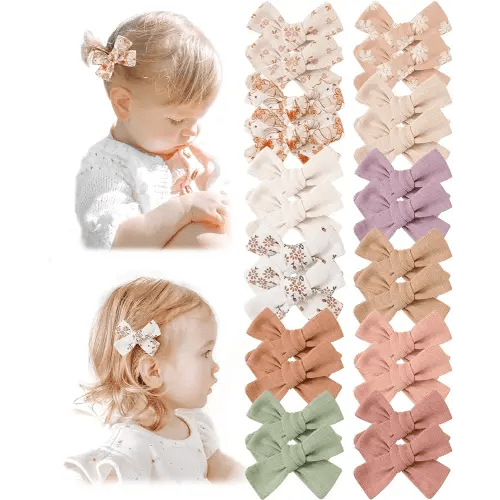 Niceye Baby Hair Clips - 24 Pcs Fully Lined Hair Bow Clips for Fine Hair Cotton Tiny Hair Barrettes for Infants, Toddlers, and Little Girls