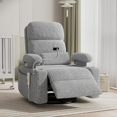 MAMAZING Oversized Electric Nursery Rocking Chair with Adjustable Armrests, Power Recliner Glider Nursing Chair for Breastfeeding, USB & Type-C Ports, Phone Holder, Oeko-TEX & FSC Certified(Grey)