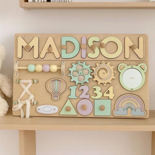 Name Puzzle 1 year old Gift Boy First Birthday Gift Personalized Busy Board Custom Baby Gift Wood Toys Christmas Gifts for Toddlers