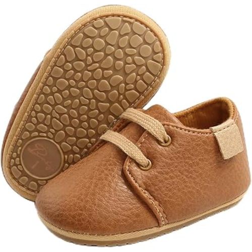 SOFMUO Baby Lace Up Leather Sneakers, 0-6 Months