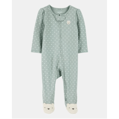 Baby Girl Polka Dot 2-Way Zip Cotton Sleep & Play Pajamas - Green | Carter's
