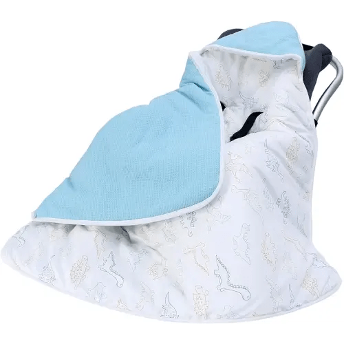 Miracle Baby Car Seat Swaddle Blanket for Babies, Waffle Carseat Blanket for Infants Newborn, Double-Layered Suitable for Autumn Winter 35.4"x35.4" (Blue + Dinosaur, Winter)
