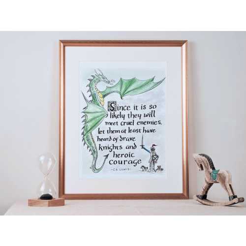 Let them be brave | knights and heroic courage | watercolor print 8x10 and 6x8 inches | dragon | children’s books | fairy tales | literature