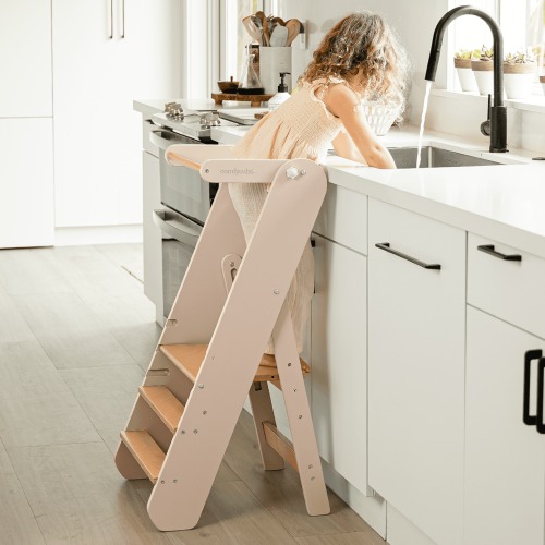 Comfy Cubs Kids Step Stool for Ages 3+, Adjustable Toddler Tower for Sink Access - Blush