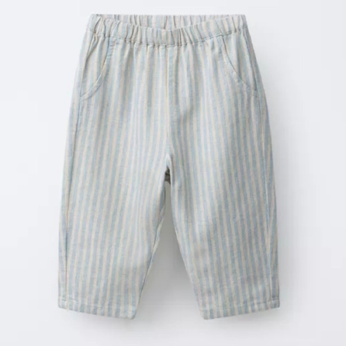 STRIPED COTTON AND LINEN PANTS - Aquamarine | ZARA United States