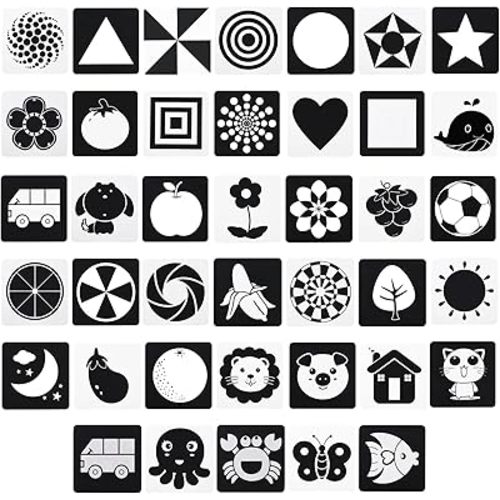 20 Pcs 40 Pages Black and White Baby Toys 0-3 Months Double-Sided High Contrast Baby Flash Cards Book for Visual Stimulation Newborn Toys jouet Bebe Infants Gift Early Education Boys Girls 4.7''