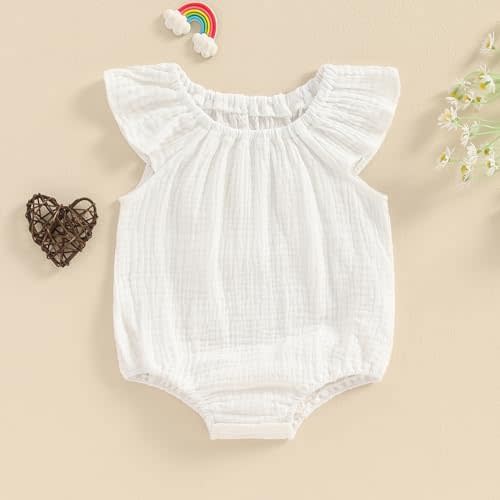 Mubineo Baby Girl Boy Summer Cotton Linen Romper Clothes Basic Plain Ruffle Sleeveless Comfy Rompers Newborn Tops