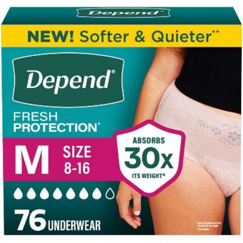 Depend Fresh Protection Adult Incontinence & Postpartum Underwear for Women - Maximum Absorbency - M - Blush - 76ct