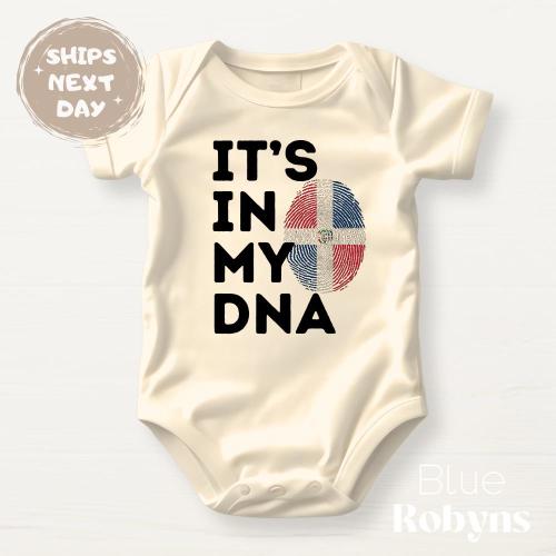 Dominican Republic Flag Shirt It’s In My DNA Dominican Baby Bodysuit Cute Quisqueyan Tshirt Cute Gift for Dominican Family Matching Tshirt