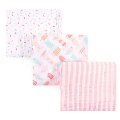 Hudson Baby Infant Girls Cotton Muslin Swaddle Blankets, Ice Cream, One Size