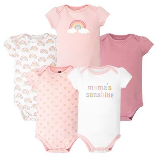 Hudson Baby Infant Girls Cotton Bodysuits 5-Pack, Mamas Mini Rainbow, 3-6 Months