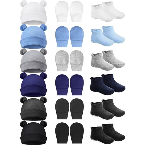 Geyoga Newborn Baby Hat Bear Ears Mittens and Socks Set for 0-6 Month