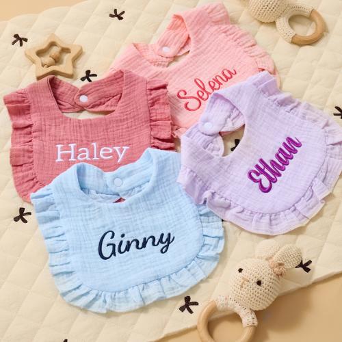 Personalized Ruffle Baby Bib, Embroidered Name Baby Burp Cloth, Soft Cotton Bibs, Newborn Gifts, Baby Shower Gift, Baby Bibs, Birthday Gift