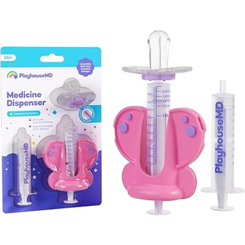 Medicine Dispenser, Butterfly - Liquid Medication Syringe for Newborns, Infants, Babies & Toddlers - Baby Medicine Kit with Pacifier Attachment for Accurate Dosing
