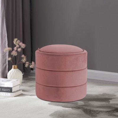 Storage Round Ottoman Blush Velvet - HomePop