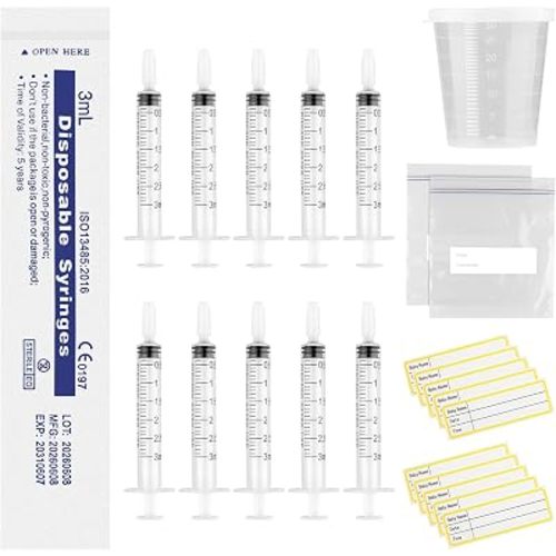 20 Sets 3ml Colostrum Syringes with Caps No Needle Colostrum Collector Kit Include 20pcs 3ml Sterile Syringes, 20 Labels, 2 Storage Bags and 1 Measuring Cup