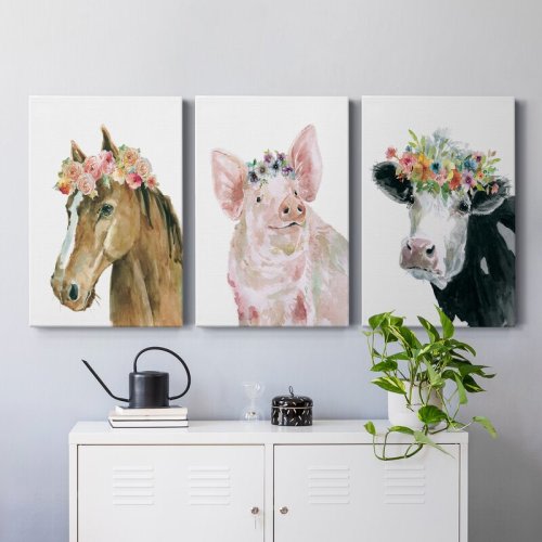 Laurel Foundry Modern Farmhouse® Flower Crown Cow - 3 Piece Wrapped Canvas Print Set "& Reviews" | Wayfair