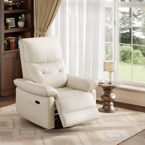 Power Recliner Chair, PU Leather Swivel Rocker Recliner with USB Ports, Upholstered Nursery Glider Reclining Sofa Chair, Ergonomic Lounge