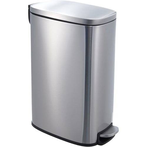 Garvee Slim Kitchen Trash Can 13 Gal, Skinny Stainless Steel Garbage Can with Removable Inner Bucket & Soft Close Lid, Narrow Trash Bin for Bathroom Living Room Office, Silver