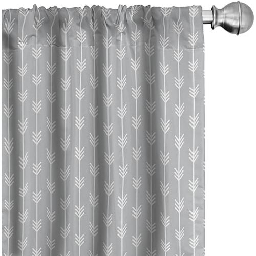Lunarable Grey Abstract Curtains, Vertical Pattern with Arrows Boho Style Traditional, Window Treatments 2 Panel Set for Living Room Bedroom, Pair of - 28" x 84", Grey White