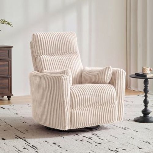 LINSY HOME Power Swivel Rocking Recliner Chair with USB Charging, 360° Glider, Soft Corduroy Upholstery, High Back & Pillows Beige 36"D x 34"W x 41"H