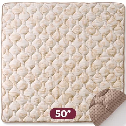 Momcozy Baby Play Mat, 50" x 50" Foldable Playpen Mat, Thickened Waterproof Non-Slip Crawling Mat for Tummy Time, Indoor Outdoor, Leopard