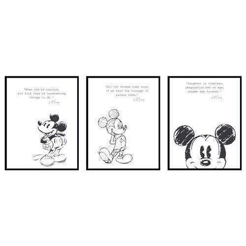 BigWig Prints Mickey Mouse Bedroom Decor - Mickey Mouse Quotes, Mickey Mouse Wall Decor, Mickey Mouse Poster, Vintage Mickey Mouse Prints - 3 Pack (8x10) Unframed