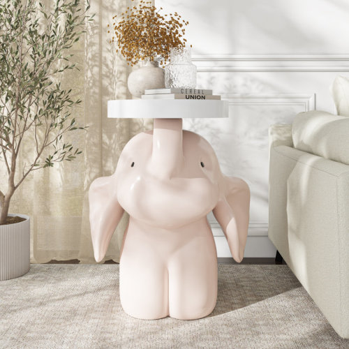 DONGWANGONGXI Lucky Elephant Side Table - Hand-Cast Resin Accent End Table & Nightstand - Unique Animal Sculpture Stool For Living Room, Nursery, & Patio | Wayfair