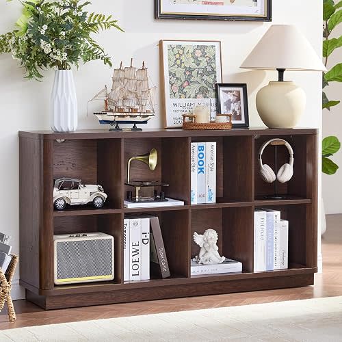 Joaxswe 8 Cube Bookcase, 52" Long Horizontal Book Shelf w/Curved Edge, Floor Standing 2-Tier Cubby  Bookshelf Low Storage Cabinet