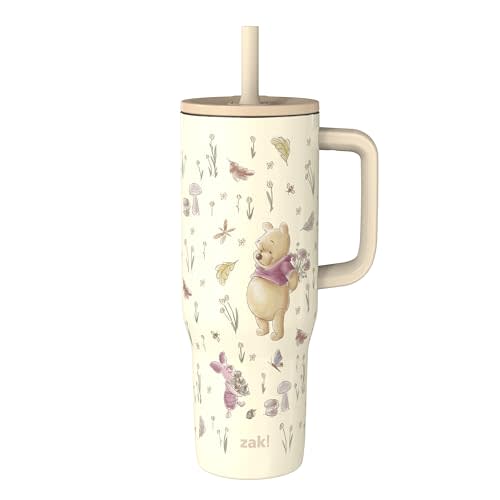 Zak Designs Winnie the Pooh 30oz Spill-Proof Insulated Travel Tumbler | BPA Free, Silicone Straw, Handle, Cupholder Friendly, Dishwasher Safe, For Office, Home, Travel, Work, Gym Fitness